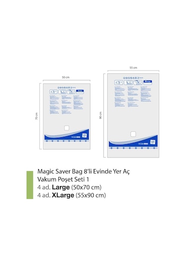 Magic Saver Bag 8'li Evin Yer Aç Vakumlu Poşet Seti 1