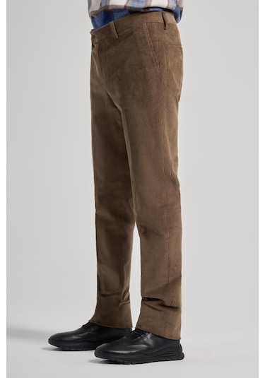 Koyu Bej Pamuklu Yandan Cepli Comfort Fit Kadife Pantolon 1003245160 KOYU BEJ