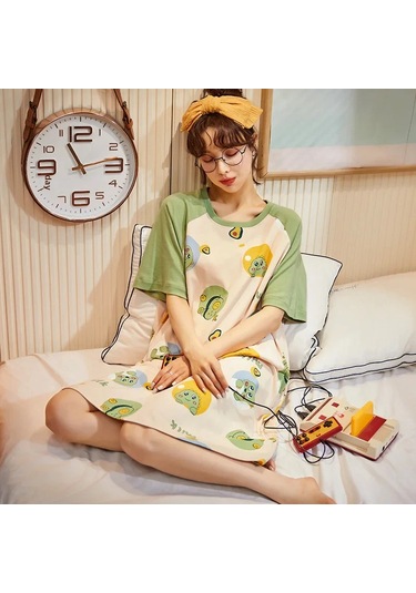 Snapbuy Kadın Kore Tarzı Yaz Pijama Seti - Rahat Ev Kıyafeti, Kısa Kollu Pijama Öğrenciler İçinerkek Haki