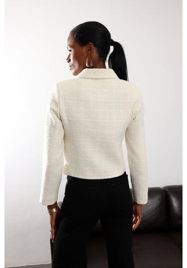 Ekru Gold Düğmeli Tüvit Ceket 02014 Ekru