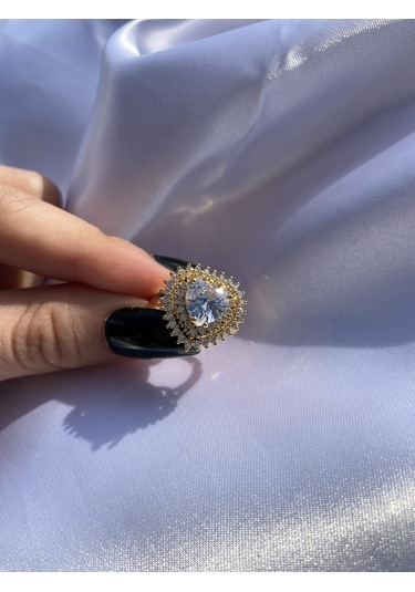 Kalp Charm Yüzük Zirkon Taşlı Gold