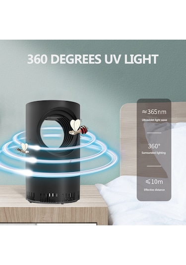 Geeroyoo Usb Akıllı Evsel Isırgan Öldürücü Lambası - Sessiz Emici Fiziksel Isırgan Ölümcüsü, 360 Uv Işık, 20-50 M² Kapsama, Siyah Siyah