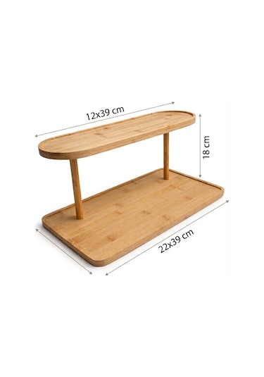 2 Katlı Bambu Sunumluk Standı, Bambu Tabak Seti, Dekoratif Organizer Kahve
