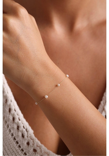 Gianfranco Zincirli İnci Bilekik Altın Sarı Altın