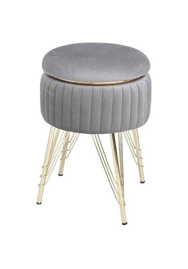 Bianco Metal Ayaklı Puflu Zigon Sehpa Altın Gümüş Gri Gold Silver Gray