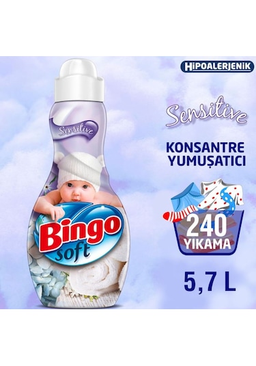 Bingo Soft Konsantre Çamaşır Yumuşatıcısı Sensitive 4 x 1440 ML