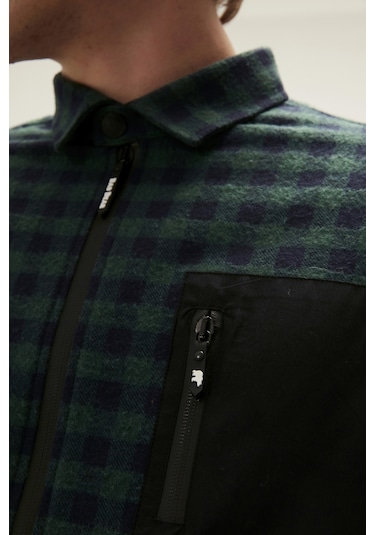 Liam Shirt Forest Yeşil Kareli Fermuarlı Erkek Gömlek-Koyu Yeşil