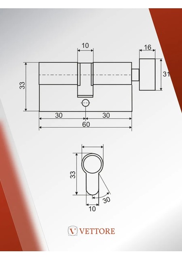 Vettore Kilit Gövdesi 60mm, 5 Anahtarlı Döner Başlık 80107465