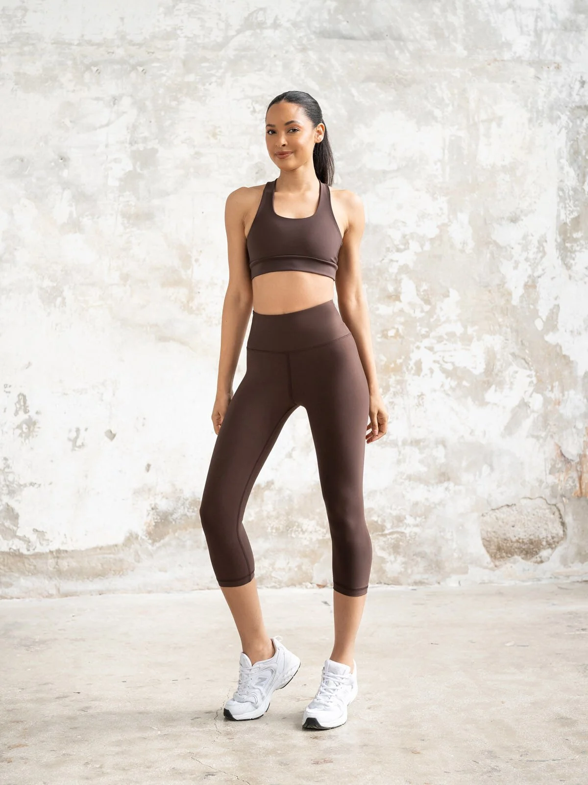 Toparlayıcı Spor Kapri Tayt Kahverengi