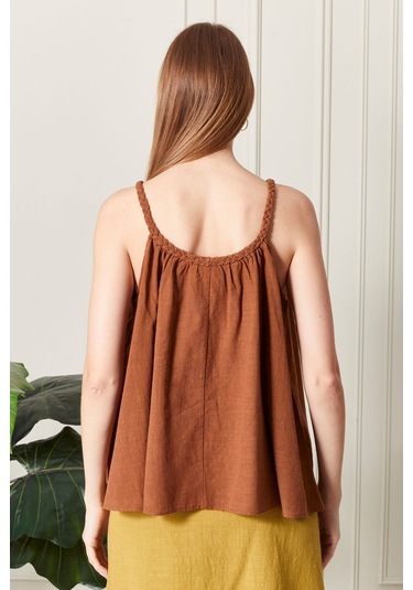 Şık Farklı Tarz Keten Işıl Bluz - Zarif Ve Modern Tasarım Kiremit