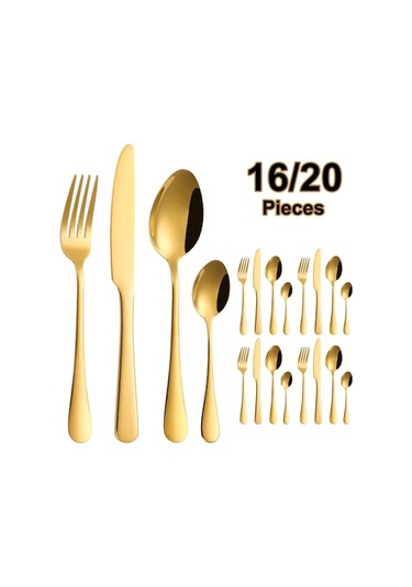 Agoodshop 16/20 Adet Altın Çatal Bıçak Takımı Siyah Yemek Takımı Paslanmaz Çelik Gold 2 Set 8pcs Gold Gold