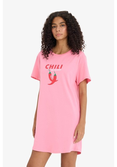 Defacto Regular Fit Bisiklet Yaka Baskılı Kısa Kollu Gecelik -fall İn Love F6076ax25hspn237 Pembe Defacto Regular Fit Bisiklet Yaka Baskılı Kısa Kollu Gecelik -fall İn Love F6076ax25hspn237 Pembe