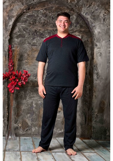 Nisanca Yazlık Büyük Beden Erkek Pamuk Pijama Takımı- Kısa Kollu Erkek Pijaması Yesil