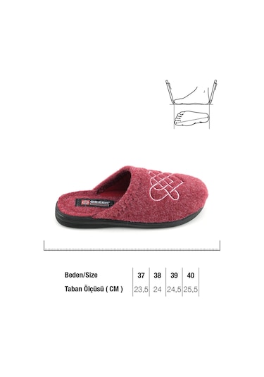 Gezer Kadın Kışlık Keçe Nakışlı Kalp Tasarım Ev Bahçe Terlik Gt1kzm.16089.00.0ı7.0c Bordo