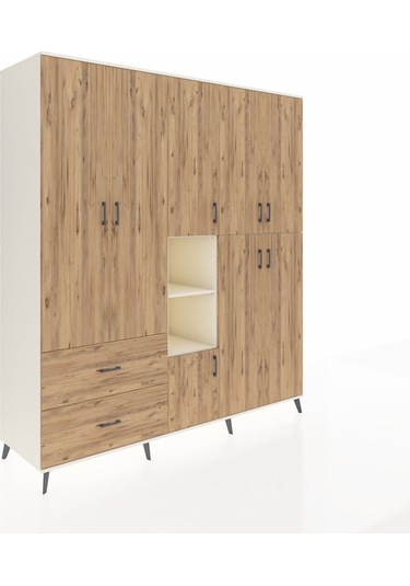Kronos Dolap 12 Raflı 2 Çekmeceli Tek Askılı 220x59x243 Aytaşı-çam/çam Atlas Çam/atlas Çam