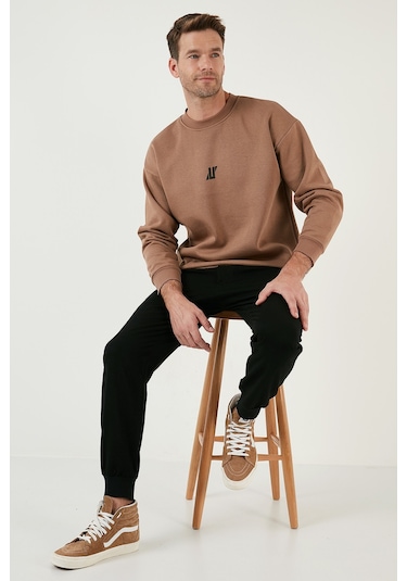 Buratti Regular Fit Bisiklet Yaka Pamuklu Içi Tüylü Yumuşak Şardonlu Erkek Sweat 5905405 Sütlü Kahve