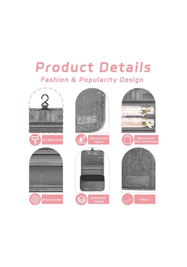 Maiyame Gri Su Geçirmez Seyahat Tuvaleti Çantası - Çoklu Bölmeli Organizer, Askıklı, 300d Kasyonik Kumaş, Büyük Ve Küçük Eşya Saklama Gri