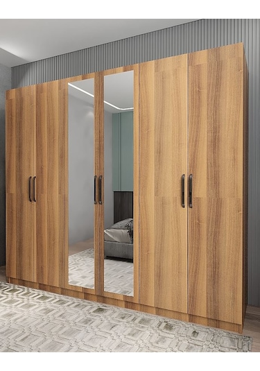 Alessi 6 Kapaklı Dolap Gardırop Ceviz - Montaj Dahil