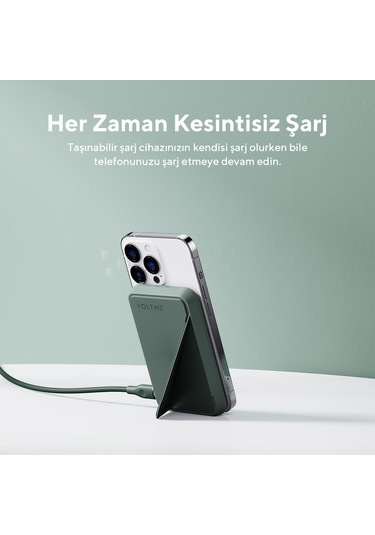 Voltme Yeşil Magpak 5000mah Magsafe Kablosuz Powerbank- 22.5w Yeşil