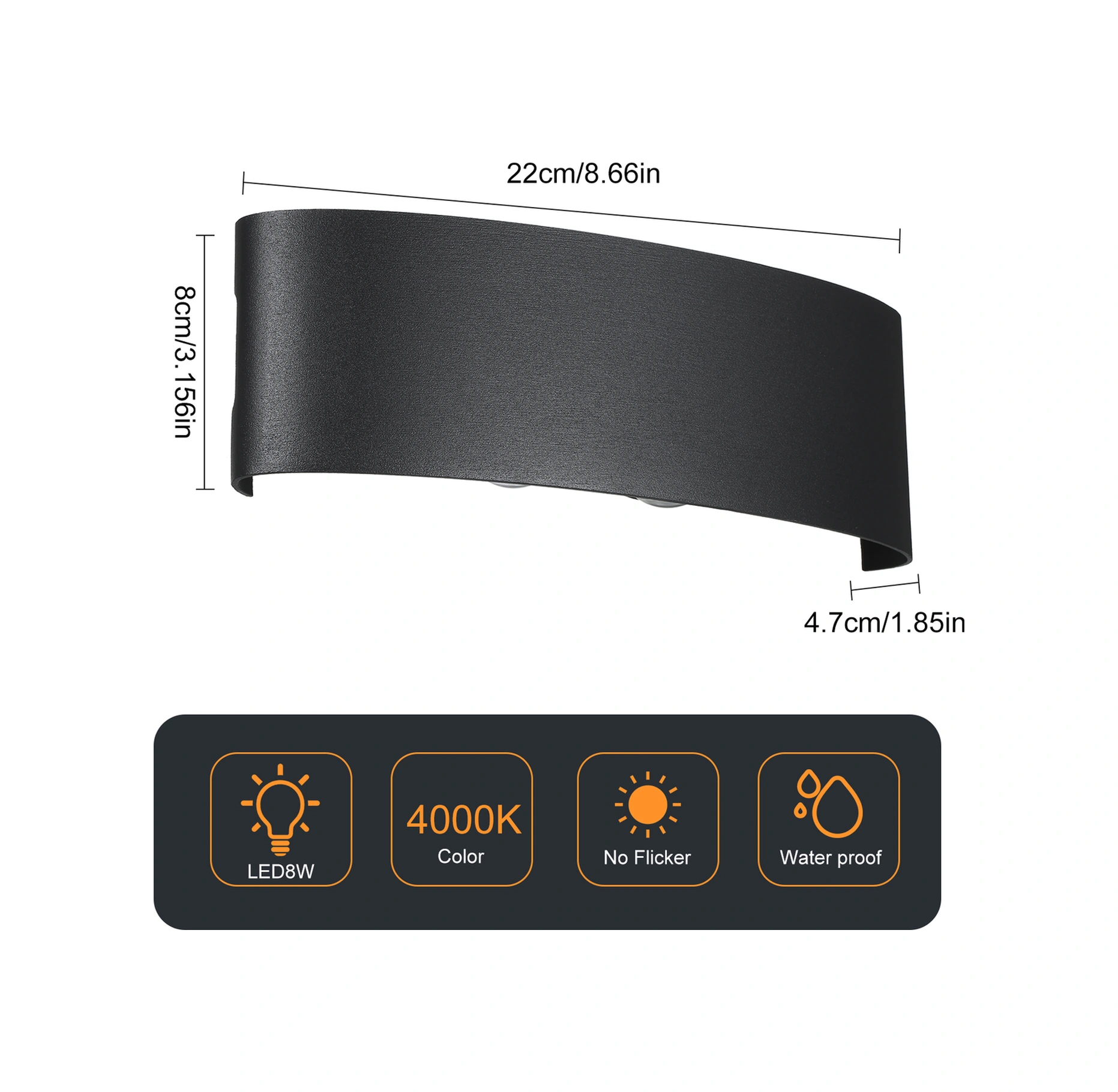 Hangfox Alüminyum Led Duvar Lambası, 8 Işık Demeti, 4000k, Ip65 Su Geçirmez, Modern Yüksek-aşağı Tasarım, Oturma Odası/bedroom/ Koridor Aydınlatma, Siyah Siyah