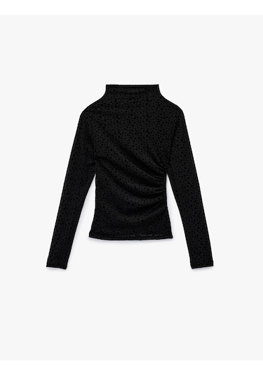 Koton Slim Fit Uzun Kollu Geniş Dik Yaka Puantiyeli Tül Bluz Siyah 6wak80389ek Siyah