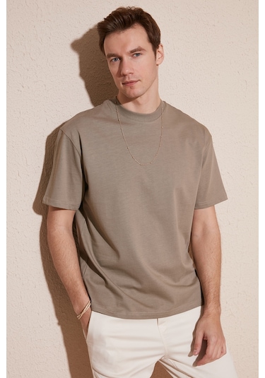 Buratti Pamuklu Relaxed Fit Sıfır Yaka Erkek T Shirt 5905446 Vizon