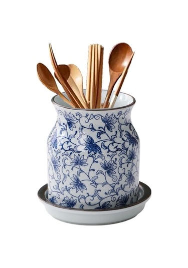 Seramik Çatal Bıçak Tutucu, Tepsili Mavi Ve Beyaz Çatal Bıçak Kavanozu, Mutfak Saklama Alanı, Hayvan Dekorasyonu -