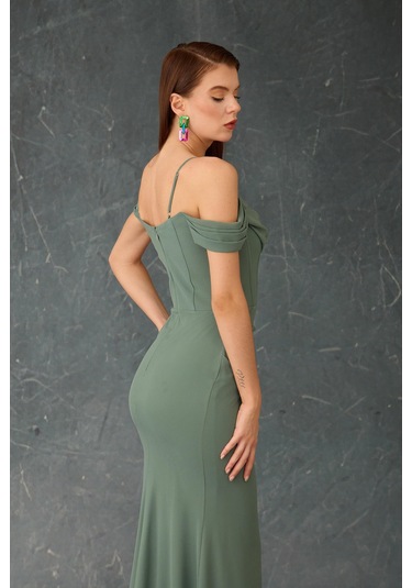 Carmen Kadın Askılı Uzun Şifon Abiye Elbise 58464 Çağla Çağla