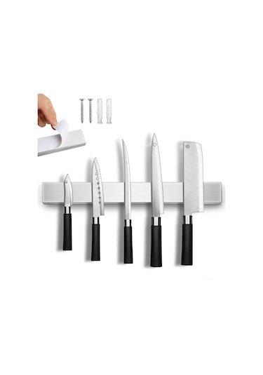 Ximistore9 Gümüş Renkli Paslanmaz Çelik 304 Manyetik Bıçak Tutucu - Modern Mutfak Bıçak Şeridi, Çekmeceden Tasarruf Sağlar