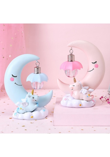 Homyl Unicorn Ay Gece Lambası Karikatür Led Yatak Odası Ev Pembe Çok Renkli