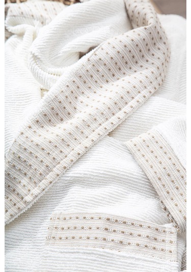 Ecocotton İmre Bej-yeşil "m-l" %100 Organik Pamuk Müslin Jakarlı Aile Bornoz Seti Bej - Yeşil