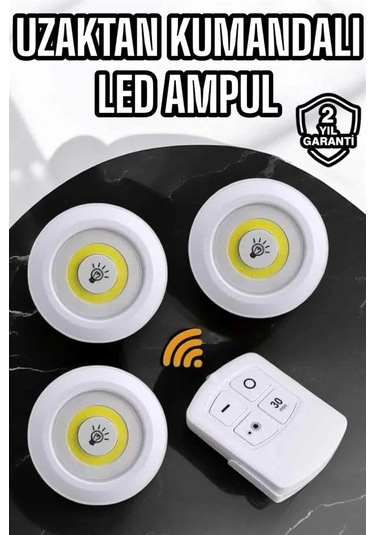 Bfs Spot Lamba Led Işık 3'lü Uzaktan Kumandalı Pilli Yapışkanlı Kablosuz Çok Renkli