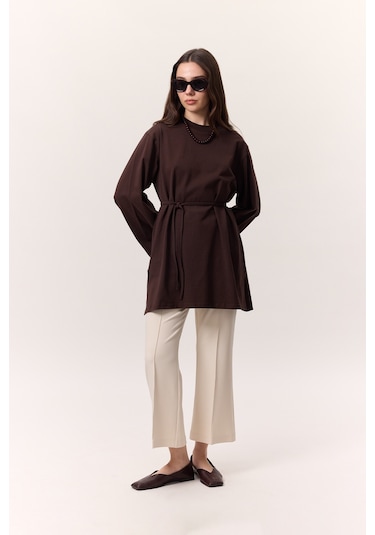 Bağlama Detaylı Oversıze Tshırt Acı Kahve Acı Kahve Kahverengi