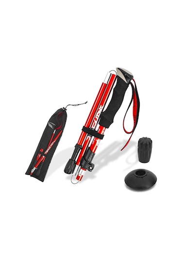 Leezsing Alüminyum Trekking Çubuğu 5 Bölümlü Katlanabilir 110-130cm 265g Kırmızı Dağcı Çubuğu Taşınabilir Çanta İçerir Çok Renkli