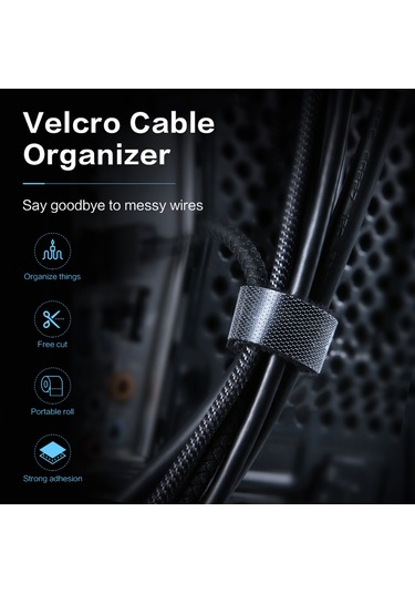 Springsun Floveme Nilon Kablolu Bant 5m - Kabloları Düzenle, Çıplak Olmasını Engelle - Yeniden Kullanılabilir, Kesilebilir Siyah Kablo Organizatörü