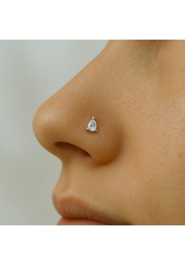 Damla Tektaşlı Hızma Gümüş Damla Model Burun Hızma Gri