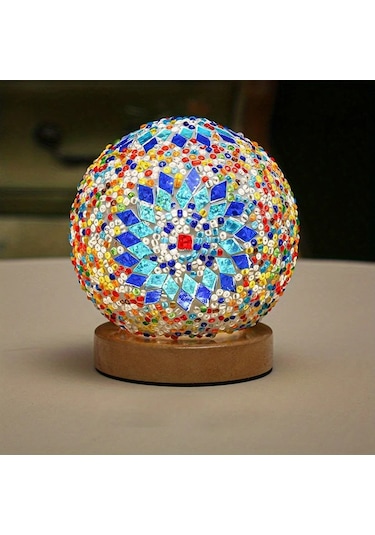 Willowhaven Blue - With Gift Box Bohemian Usb Güçlü Cam Masa Lambası Yatak Odası Dekoratif Gece Işığı Kırmızı