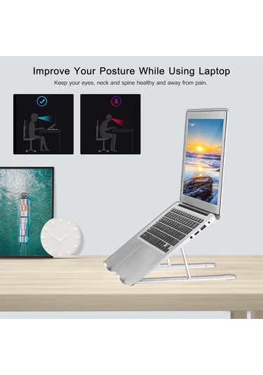 Kosona Alüminyum Portatif Klaptop Standı - 7 Seviye Yükseklik Ayarlı, 10-17 İnç Cihaz Desteği, Isı Dağıtımı, Katlanabilir, 6kg Yük Taşıma