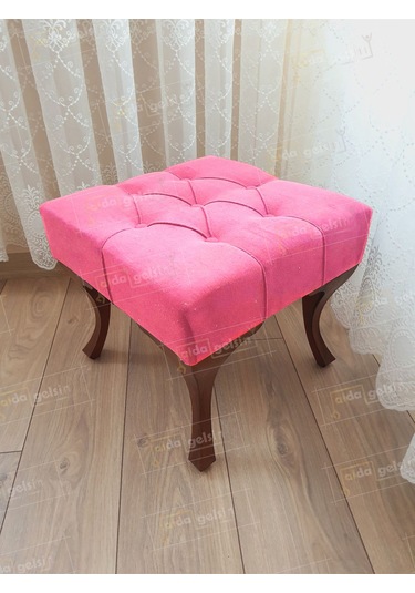 Kapitoneli Makyaj Pufu Ayak Ucu Puf Ceviz Ayak 45 45 Pembe