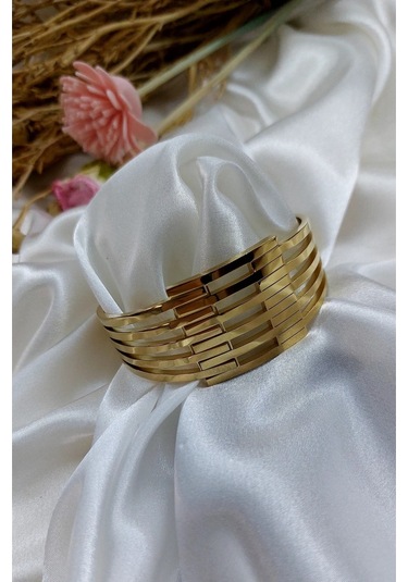 Kaburga Model 316 L Çelik Kelepçe Gold Bileklik,