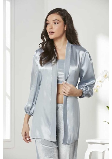 Pierre Cardin 2050 Dantelli Kadife Saten 3'lü Croplu Pijama Takımı 001