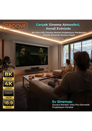 Groove Vizio Pro 120 Inch Blackout Işık Geçirmez Elektrikli Otomatik Kumandalı Projeksiyon Perdesi 265x150cm +motorlu+canlı Renkler+göz Koruması+leke Tutmaz Projector