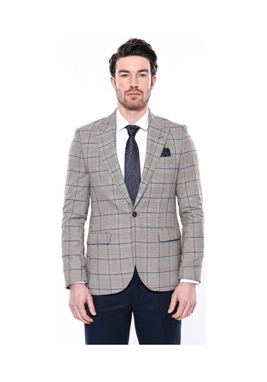 Wessi Ekose Slim Fit Bej Erkek Ceket - Wessi Bej