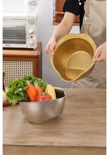 Çok Amaçlı Pirinç Meyve Makarna Sebze Süzgeci Paslanmaz Çelik Süzgeç Gold Altın