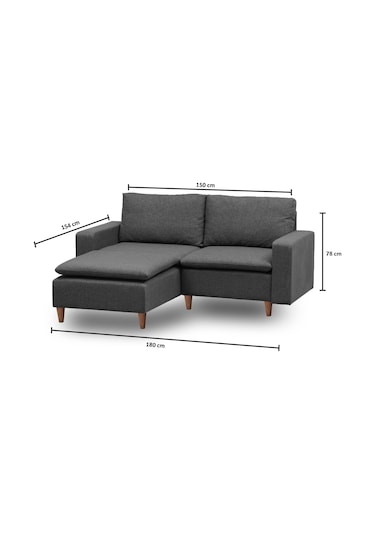Lungo Modüler Mini Köşe Koltuk Takımı L Koltuk - Koyu Gri Keten Koyu Gri
