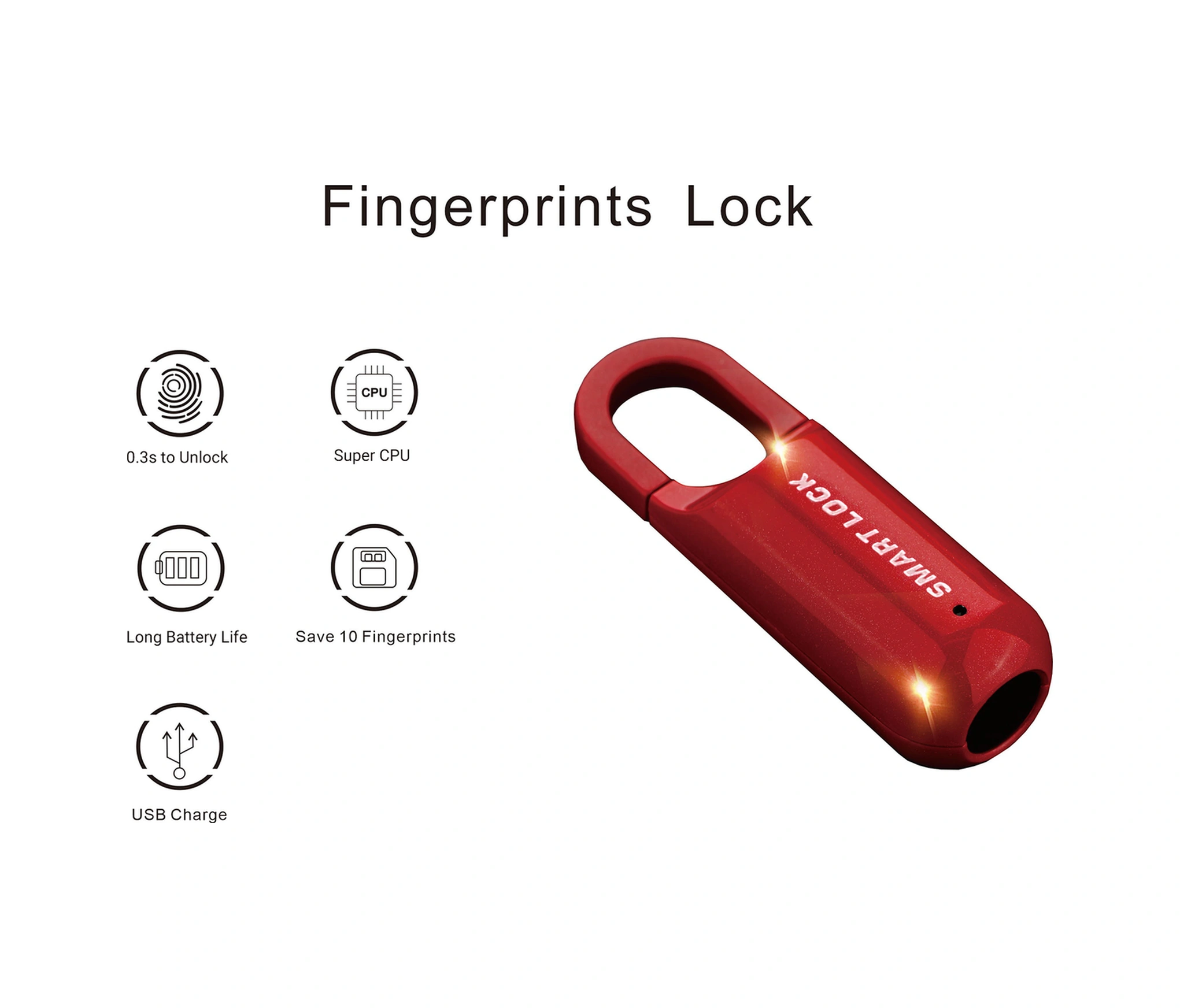 Yuntech01 Mq-1017 Akıllı Parmak İzi Kilit - Anahtarsız Hızlı Açma - Ipx65 Su Geçirmez - Spor Salonu, Dormitorya, Valiz Uyumlu - Kırmızı