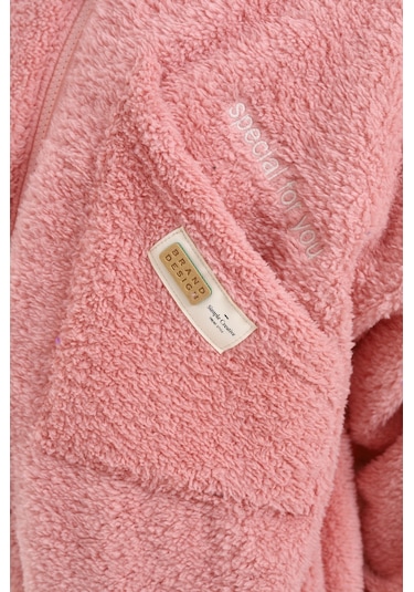 Toontoy Kız Çocuk Nakışlı Peluş Hırka Pudra