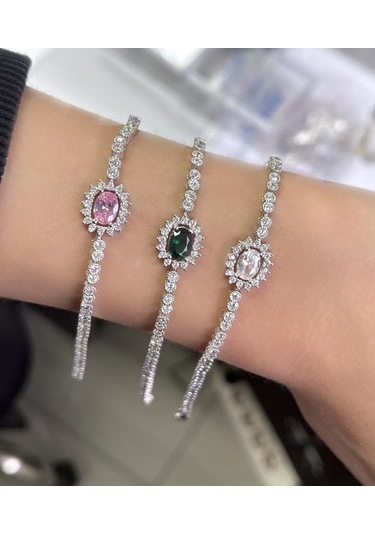 Silver Point Oval Taşlı Su Yolu Bileklik Gümüş