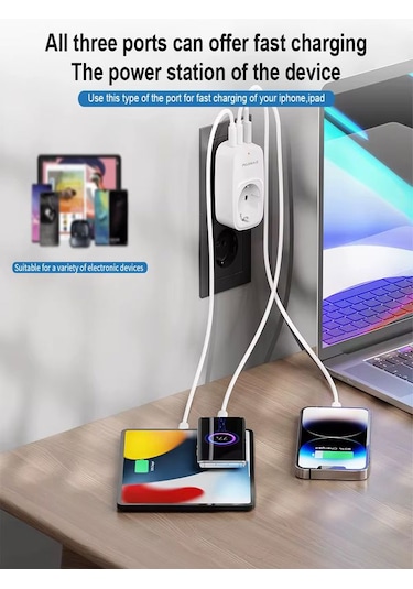 3680w 2.4a 2xusb 1xtype-c 1xsoket Alman Akım Korumalı Saf Bakır Ç