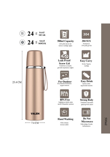 Çift Duvarlı Vakumlu Termos 500ml / Gold